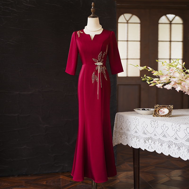 Rufei如翡喜婆婆气质高端优雅婚宴显瘦长款结婚礼服新款年轻妈妈