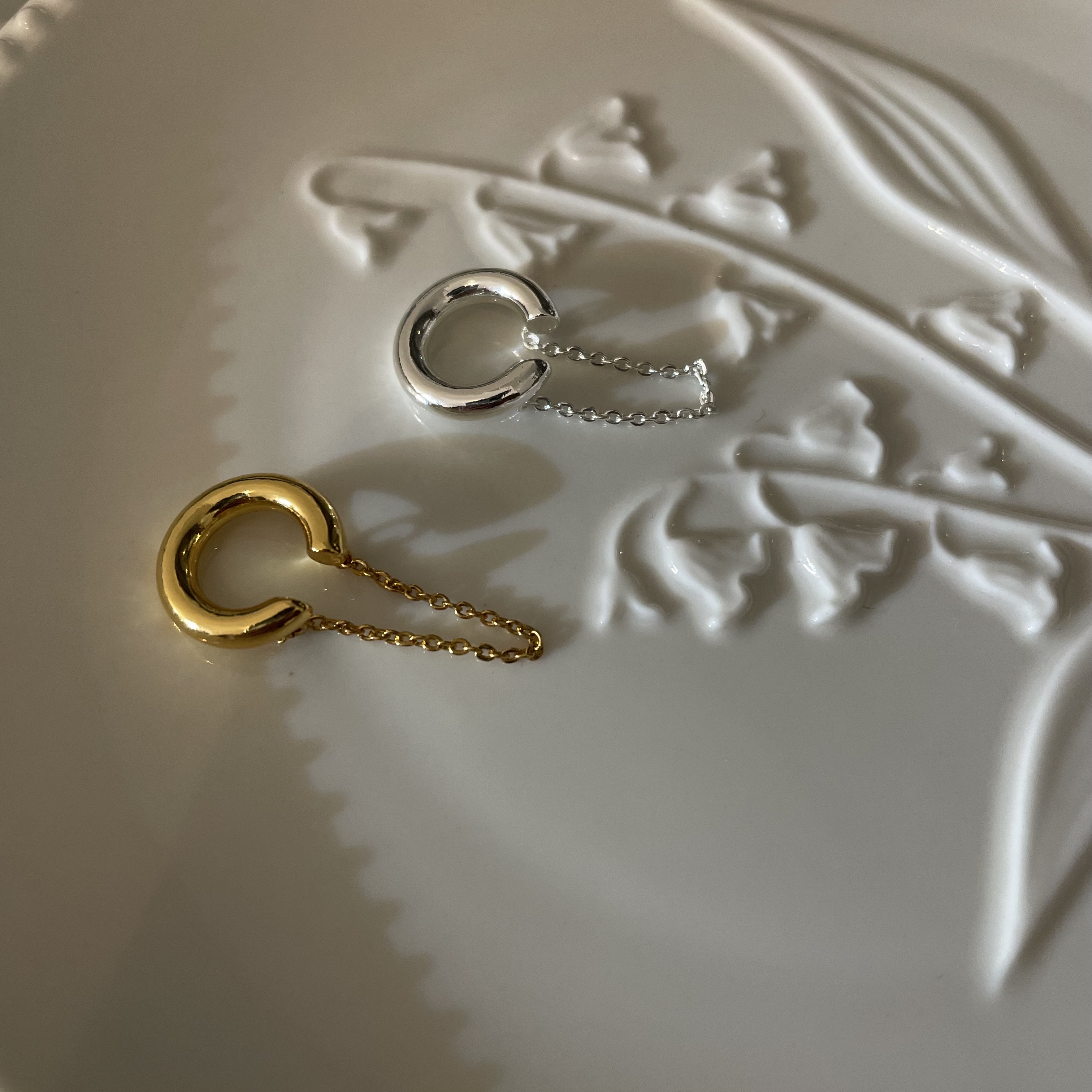 铜合金耳饰 个性冷淡风设计感耳骨夹粗边耳夹简单链条无耳洞耳环