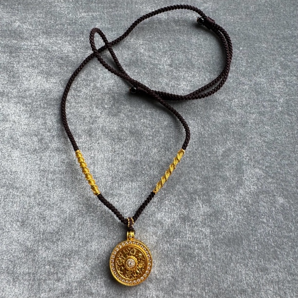 铜合金布艺项链 可旋转古法八宝罗盘项链新中式秋冬长款毛衣链