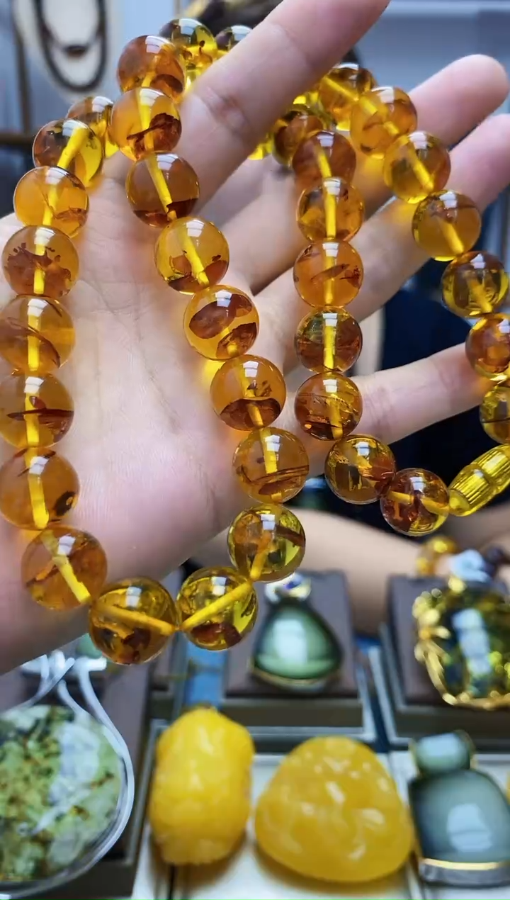 【闪购商品】琥珀裸石未镶嵌12mm花珀项链