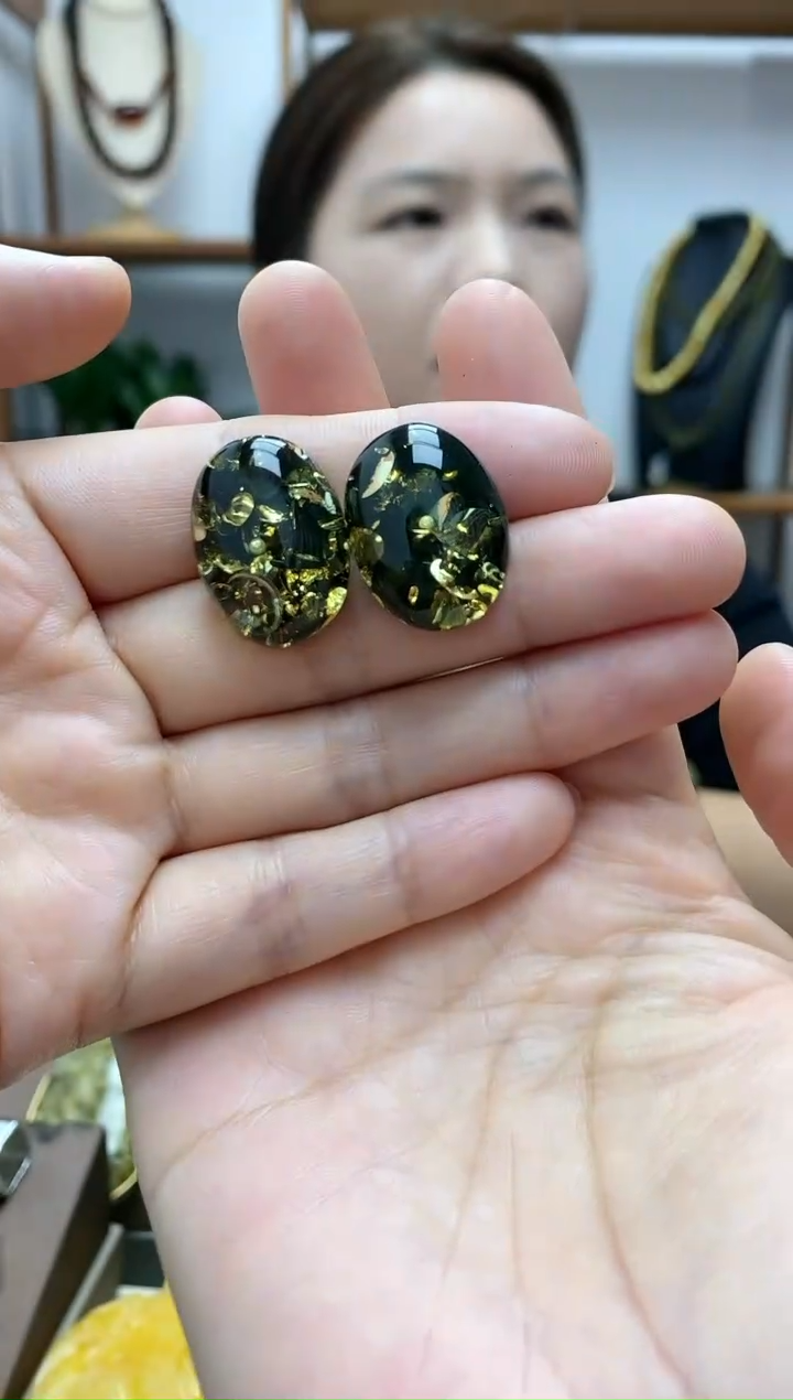 【闪购商品】琥珀裸石银S925镶嵌琥珀耳钉