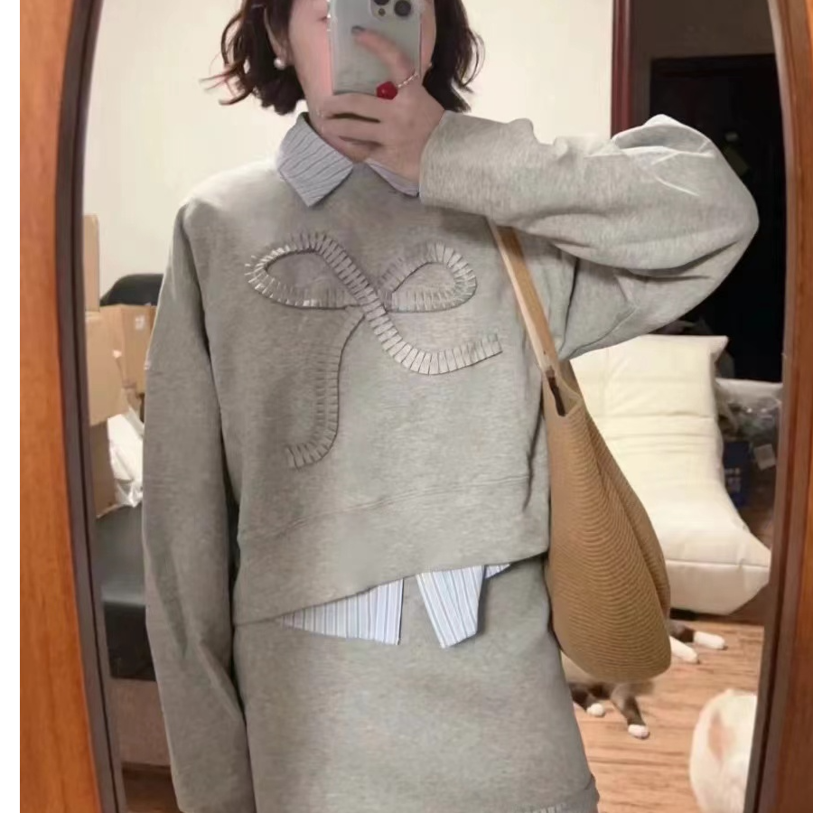 大码早秋加厚质感休闲卫衣磨毛 衬衫高腰显瘦长短半身裙三件套