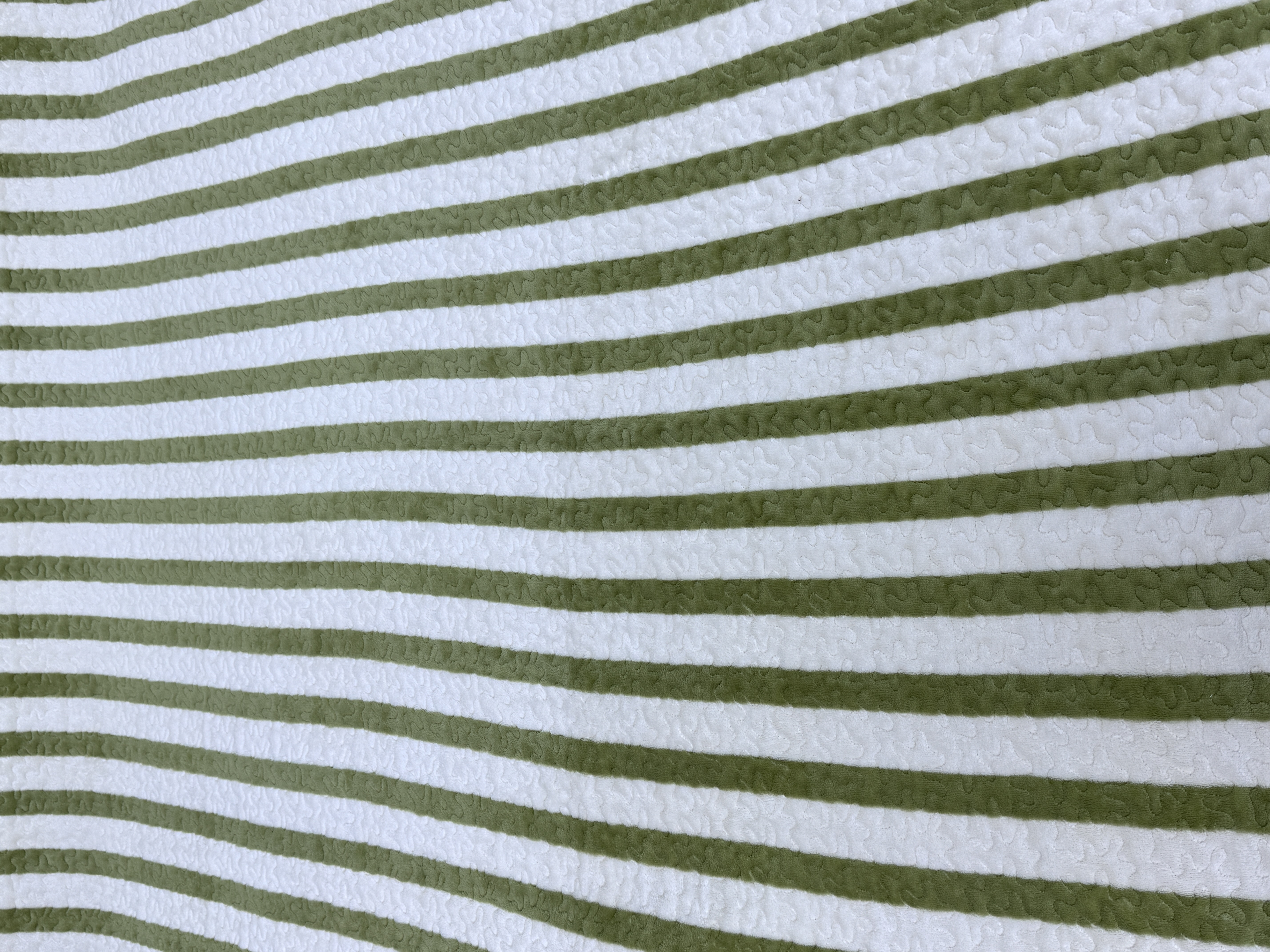 @绿色条纹牛奶绒双人床盖@