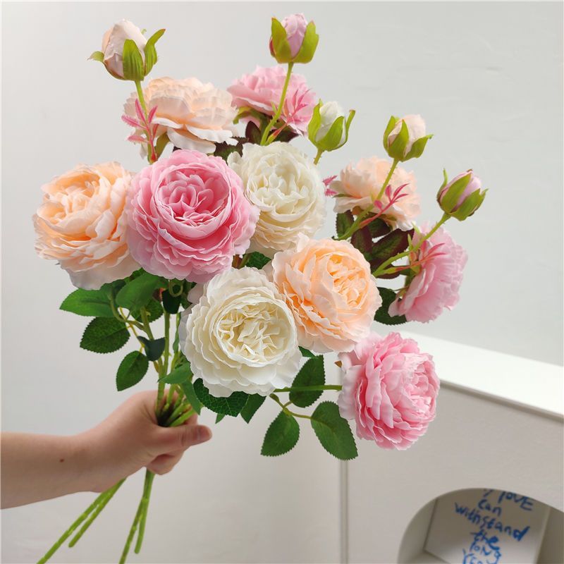 牡丹仿真花绢花室内假花干花玫瑰花花束餐桌花摆设客厅装饰花摆件