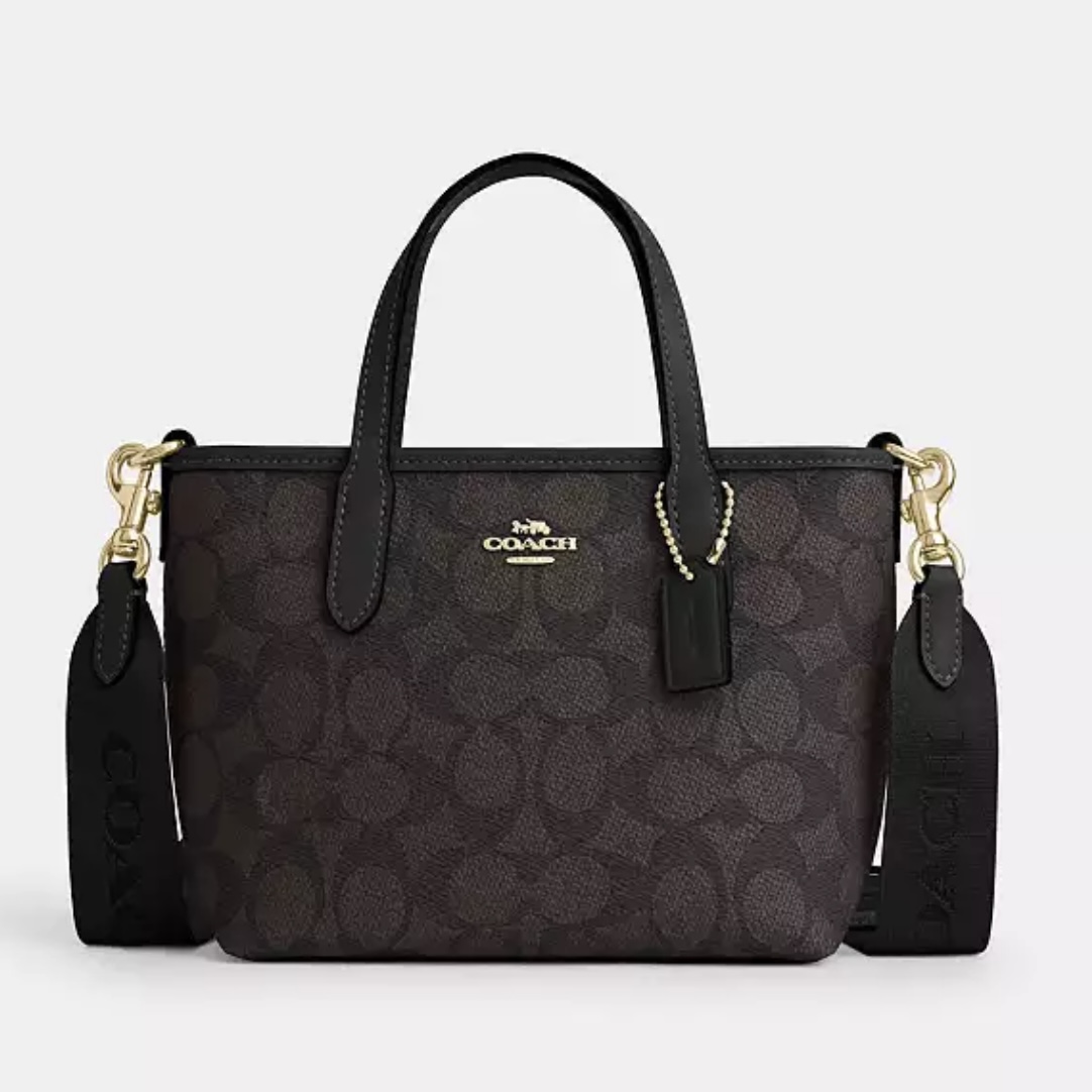 COACH/蔻驰超迷你City Tote深棕老花斜挎包女士经典15*9*13