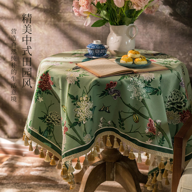 新中式家用圆桌桌布长方形美式高档餐桌布古典布艺台布欧式奢华