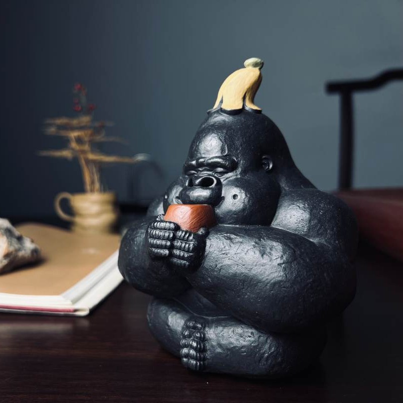 【沈雷】紫砂茶宠 岁月静好大猩猩金刚招财好玩可爱萌 宜兴观物紫砂
