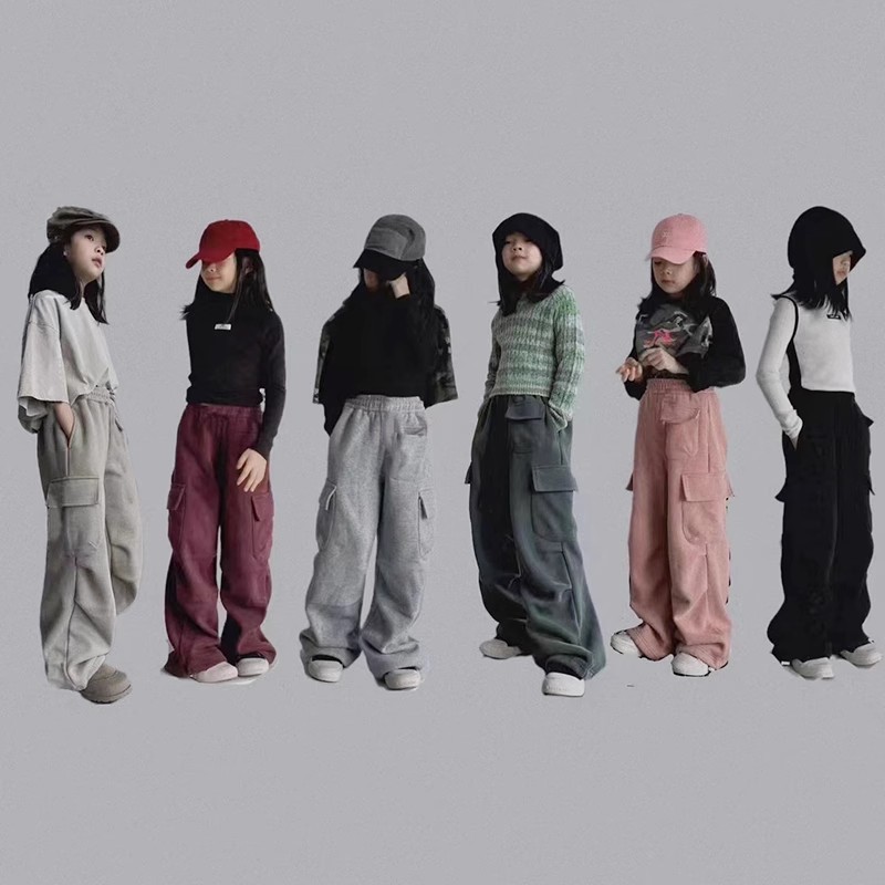 BORAHANKIDS生生世世工装裤2025秋冬儿童加绒休闲卫裤直筒运动裤