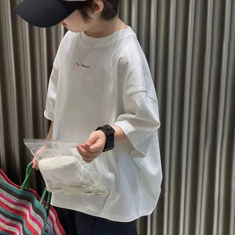 BORAHANKIDS 双引号短袖T恤2025儿童个性棉t中大童宽松上衣 