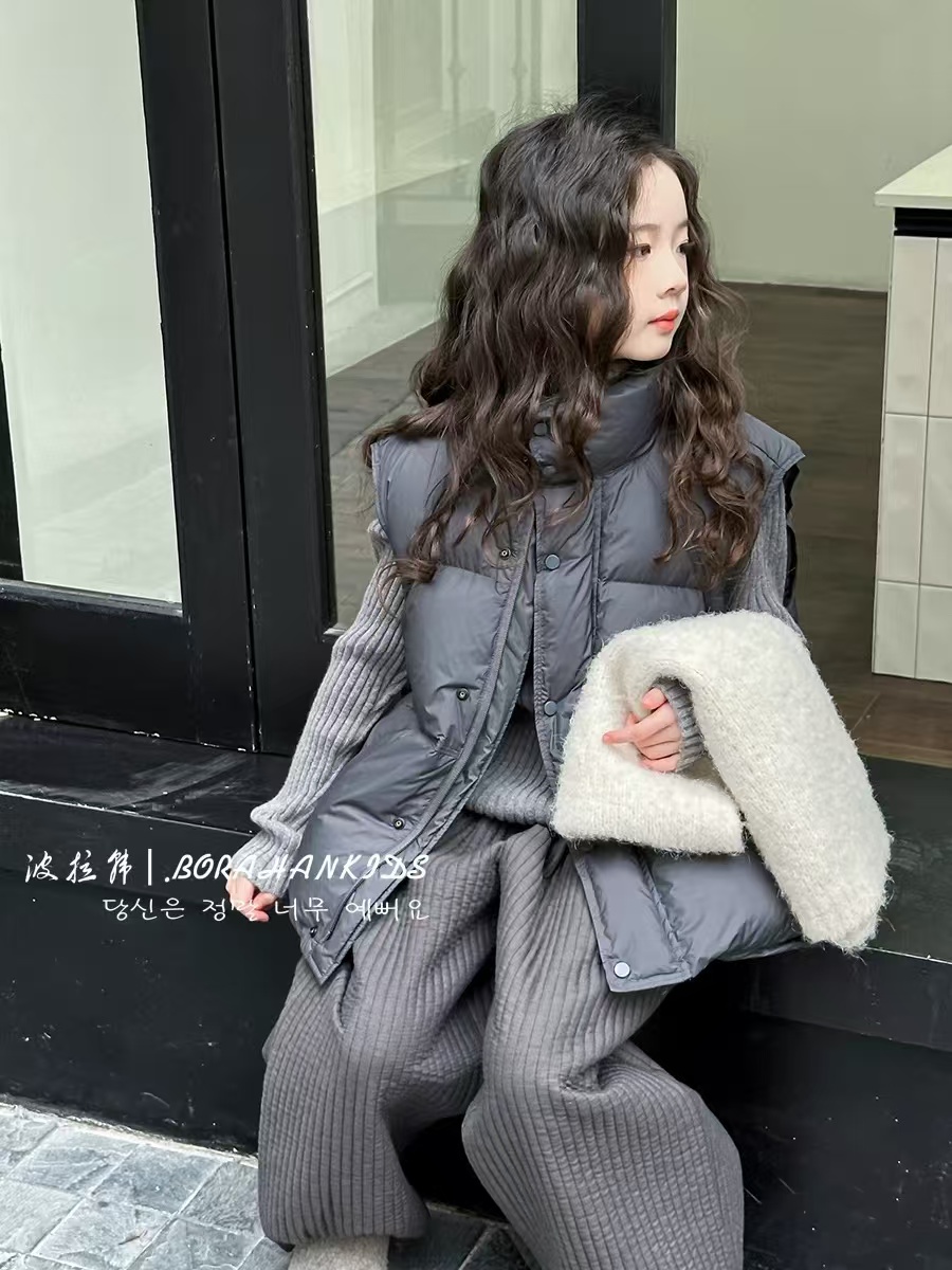 BORAHANKIDS静谧时光羽绒马甲立领2025冬儿童保暖中大童洋气马夹