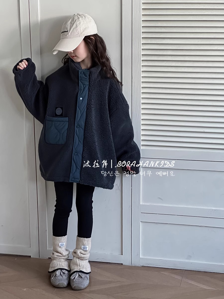 BORAHANKIDS高街-外套2025夹棉夹克衫儿童加厚摇粒绒毛拉链衫