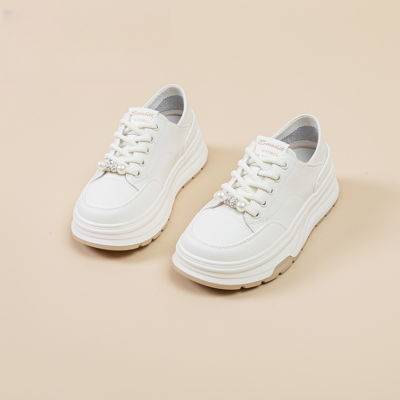 4CM小白鞋真皮女鞋夏季透气舒适百搭休闲厚底白色时尚805-1【L】
