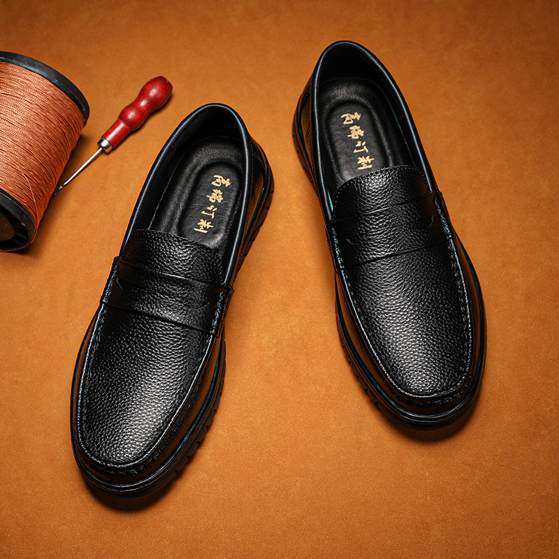 夏季上新头层牛皮懒人一脚蹬开车百搭款中老年2036