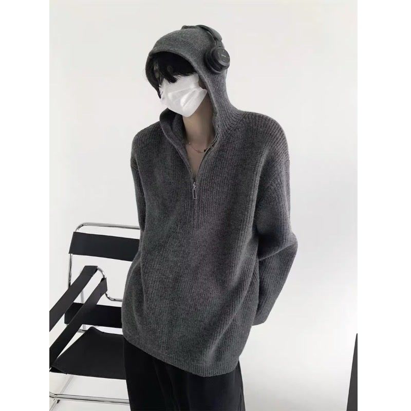 【小扬直播推荐】半拉链连帽毛衣男慵懒风小众设计高级感秋冬针织ED