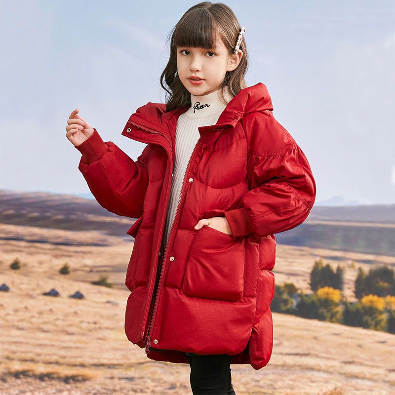 波司澄女童羽绒棉服2023新款洋气中大童冬装儿童中长款加厚棉衣外