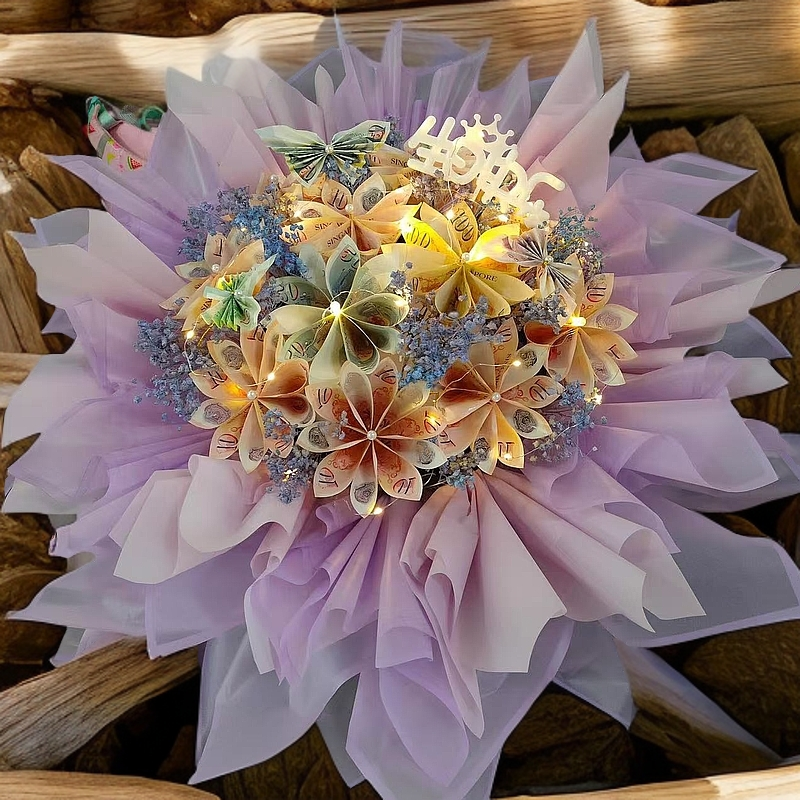 半成品有钱花尖尖角圆形蝴蝶结花束空包装鲜花零食水果空包装