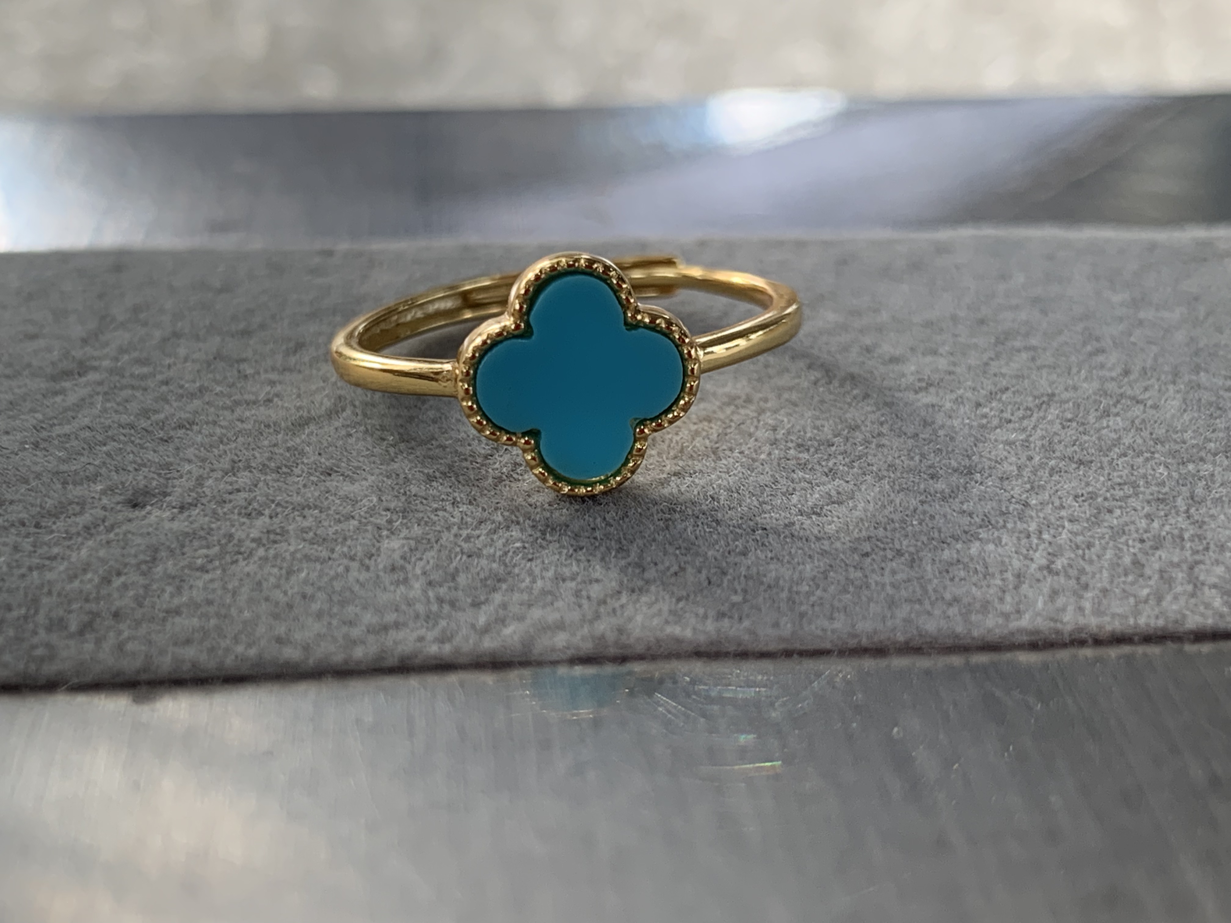 天然美松四叶草戒指戒圈指环项链蓝色精美精致