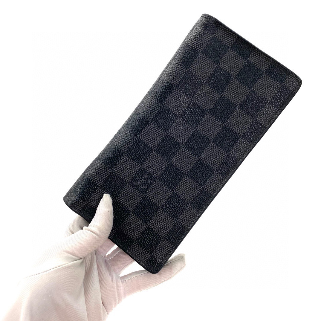 全新未使用 LouisVuitton/路易威登 黑棋盘格对折钱包 尺寸19/10