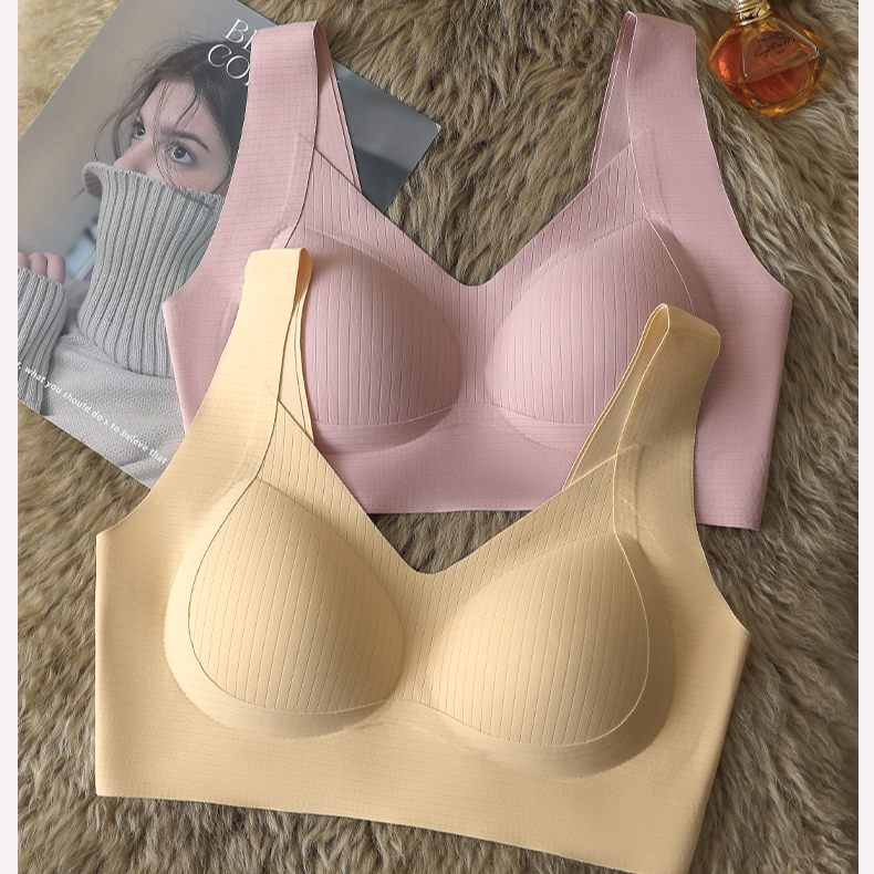 【买一送一】排扣款一片式无钢圈无痕大胸显小文胸女收副乳防下垂