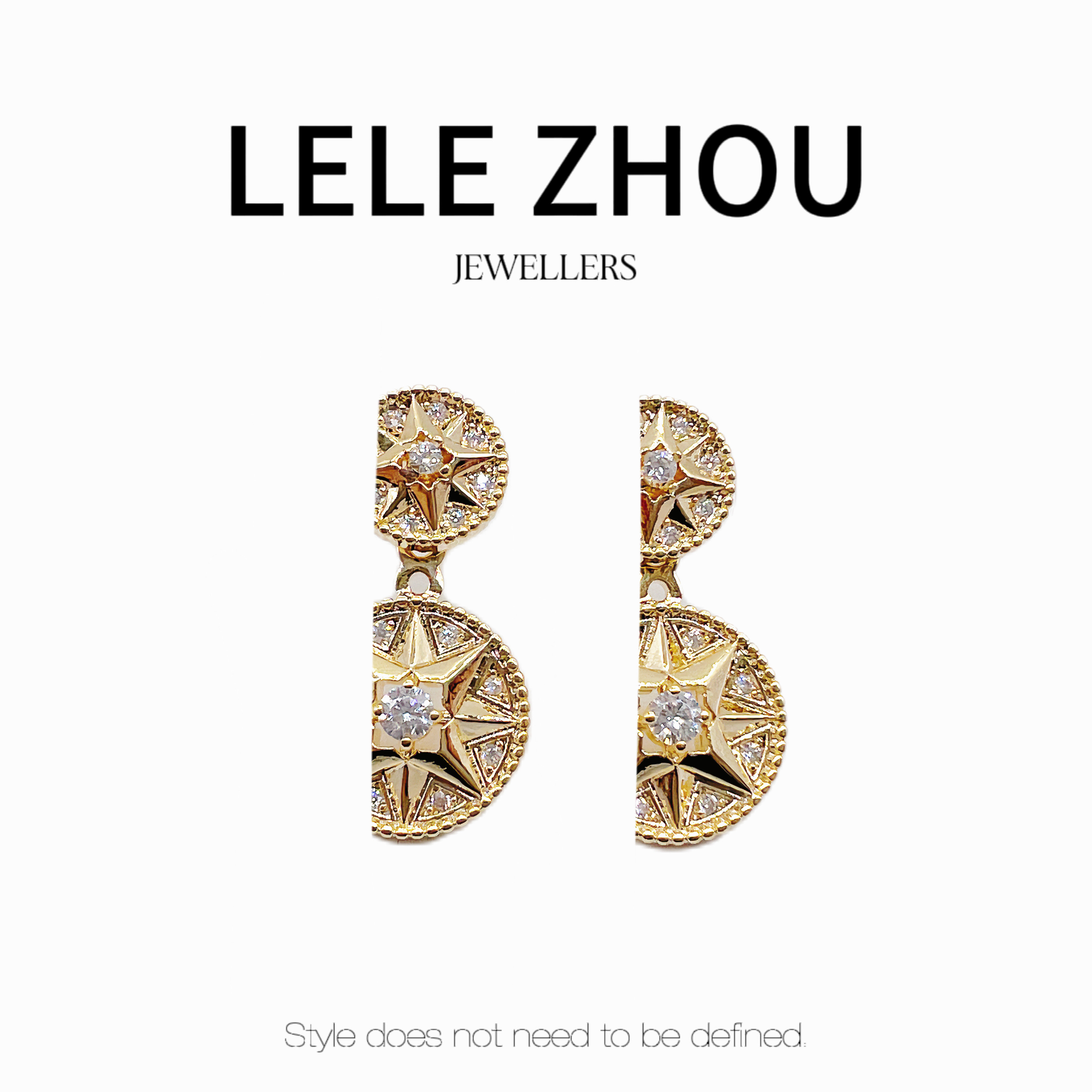 铜合金耳饰 法式手工罗盘镶钻八芒星银针LEED230925