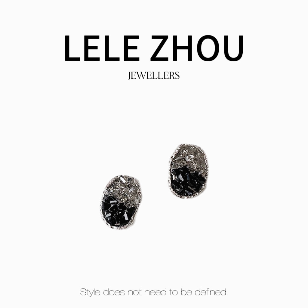 铜合金耳饰 黑水晶渐变设计师款2023秋冬百搭气质耳钉LEXZ231131