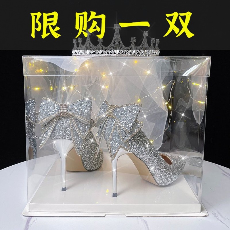 红蜻蜓牌仙女名媛气质高跟鞋18岁成人生日礼物蝴蝶结水晶新娘婚