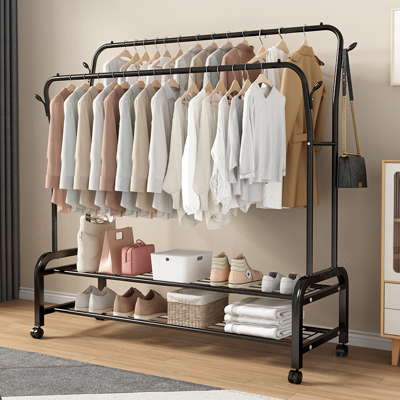 昱度阳台落地式晾衣架家用室内卧室双杆晒鞋架晒被子晾衣服的架子