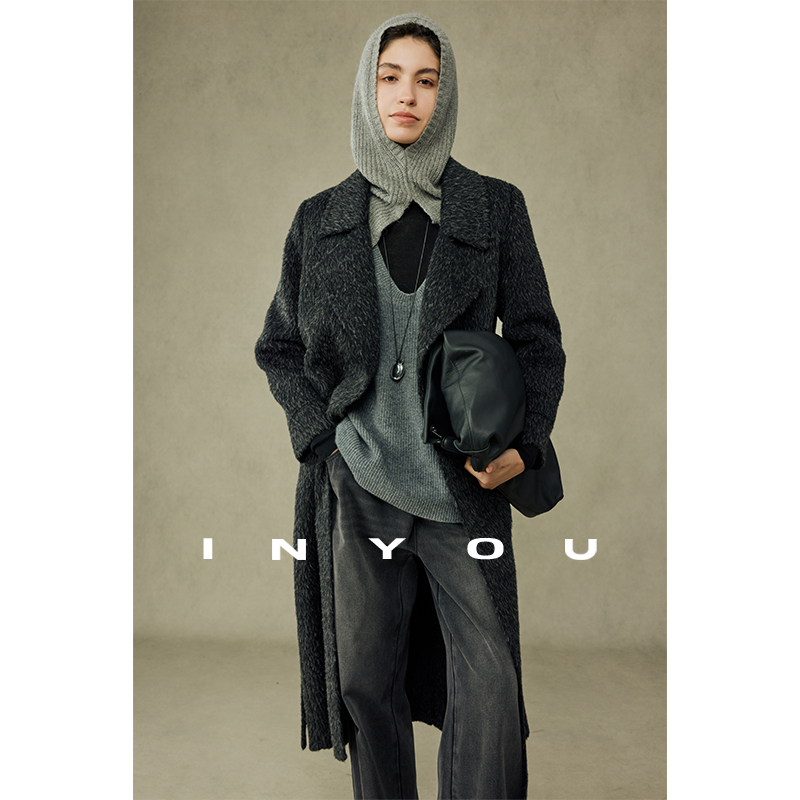 因由 王炸苏利羊驼经典腰带款翻领毛呢大衣