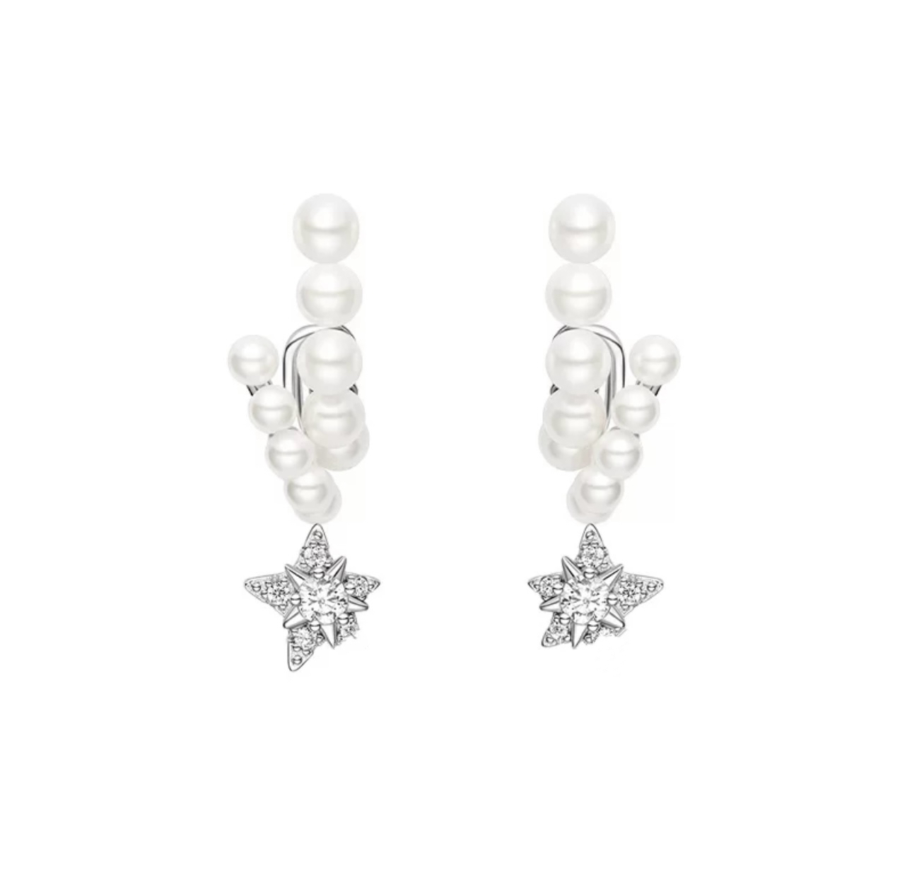 铜合金耳饰 铜合金合成锆石耳饰 轻奢气质时尚百搭双排珠珠星星