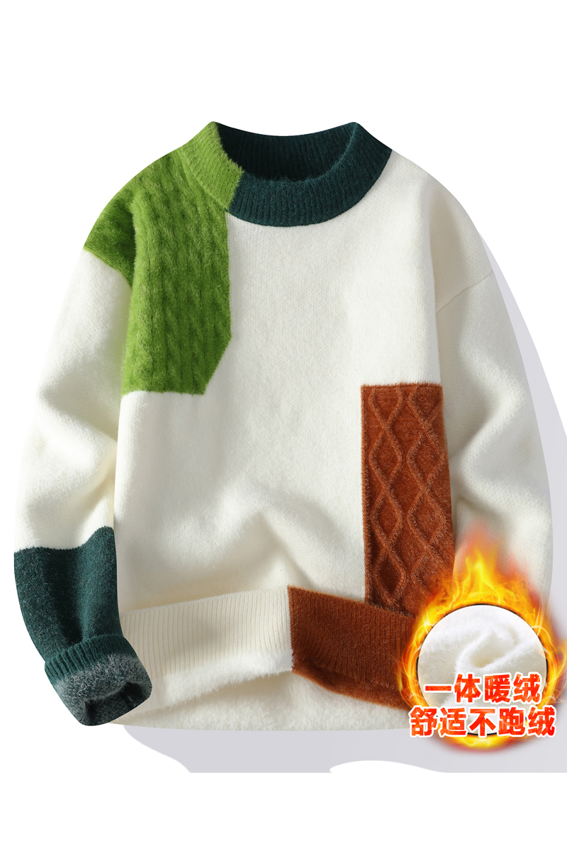 冬季高品质时尚百搭潮流宽松毛衣长袖保暖半高领厚款针织衫男士