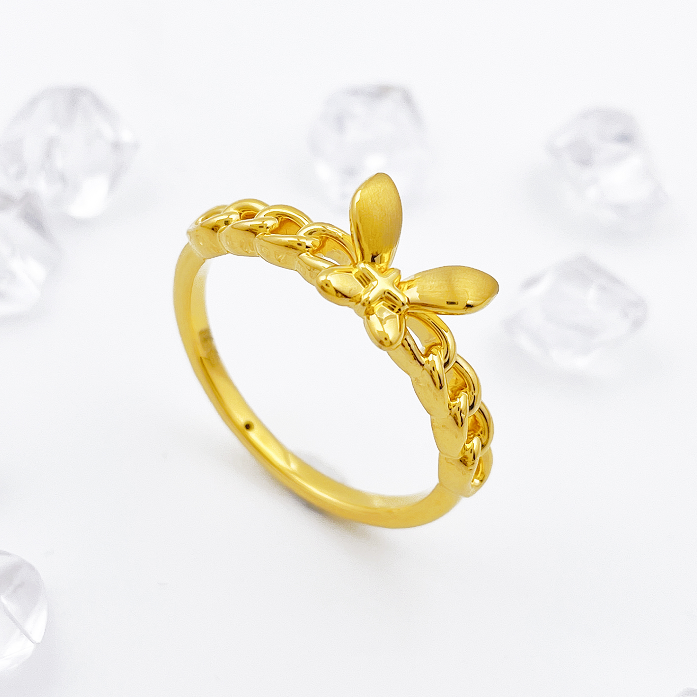 【飘飘严选】足金999 链环蝴蝶戒指1.1 18#