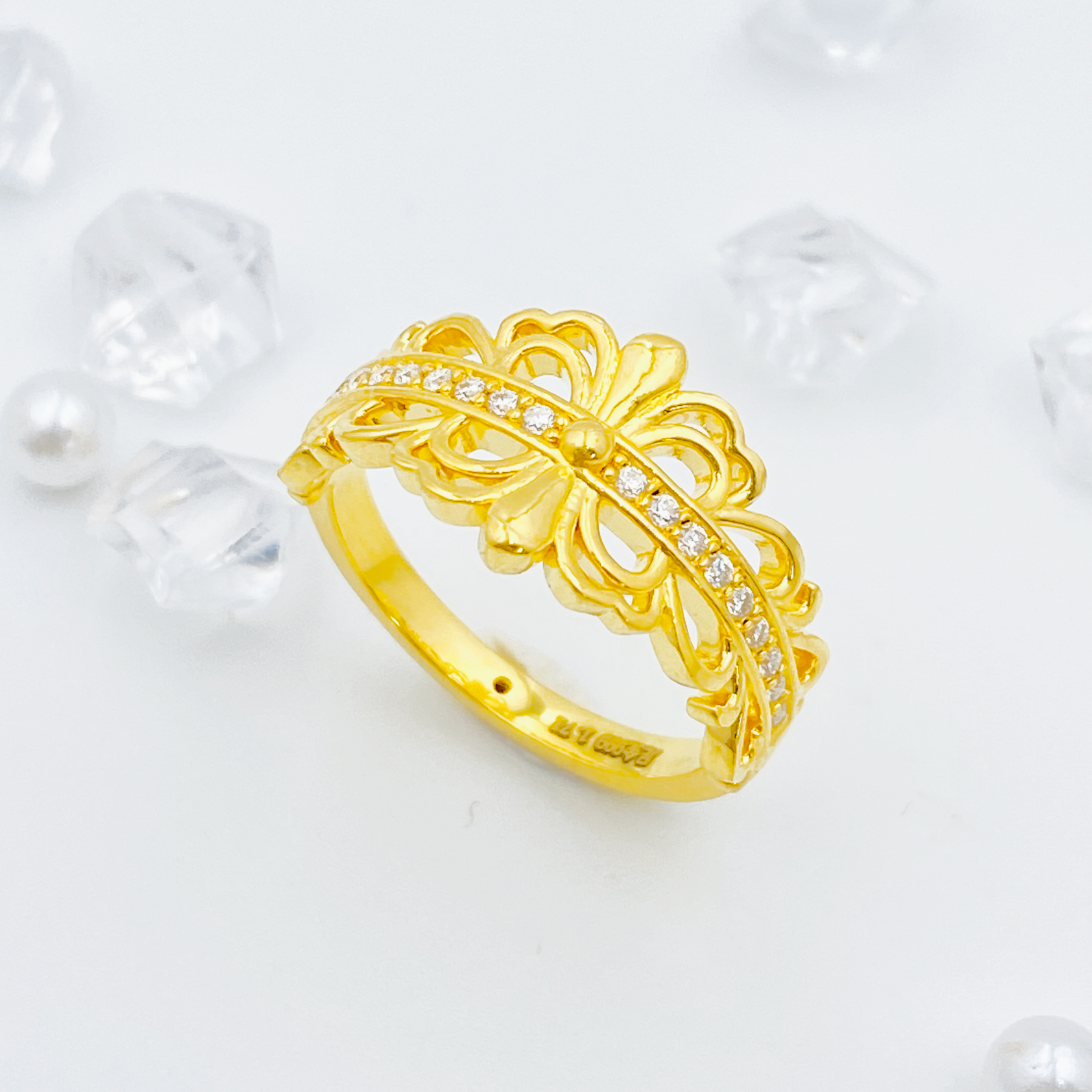 足金999 莫桑镂空鸢尾花戒指1.73 18圈口