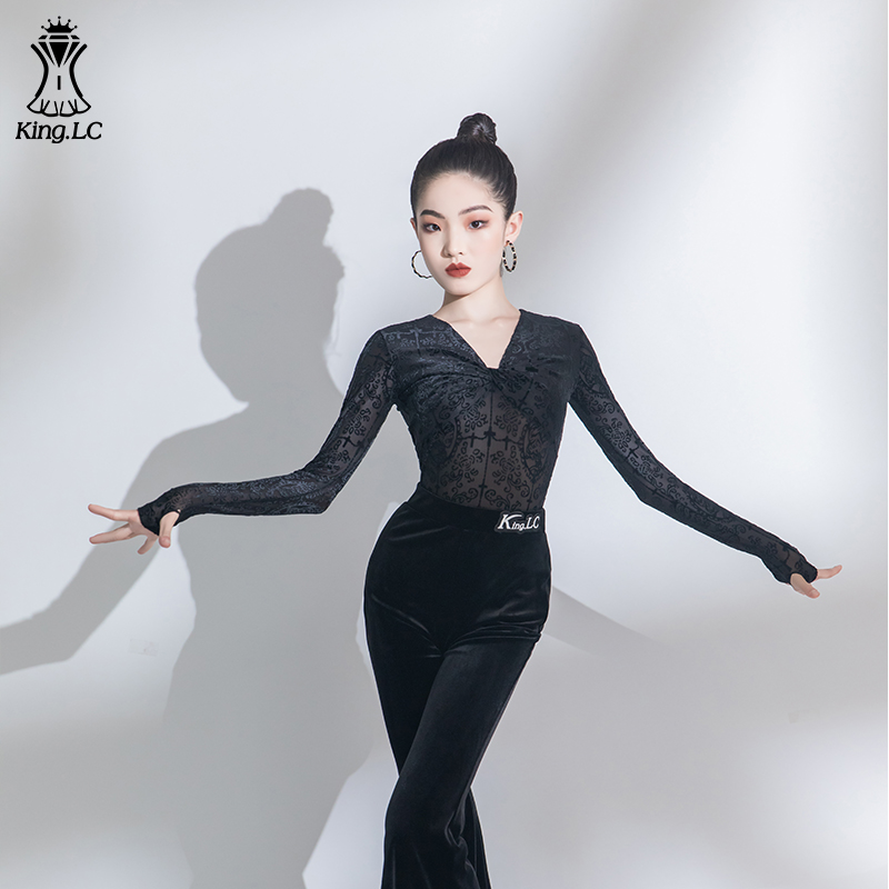 乐雅池2025秋冬新款女童拉丁舞服练功服长袖裤装黑色气质修身优雅