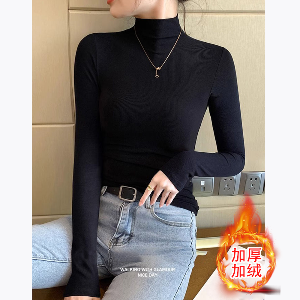 半高领黑色加厚打底衫内搭女秋冬2024新款T恤显瘦遮肉百搭上衣服