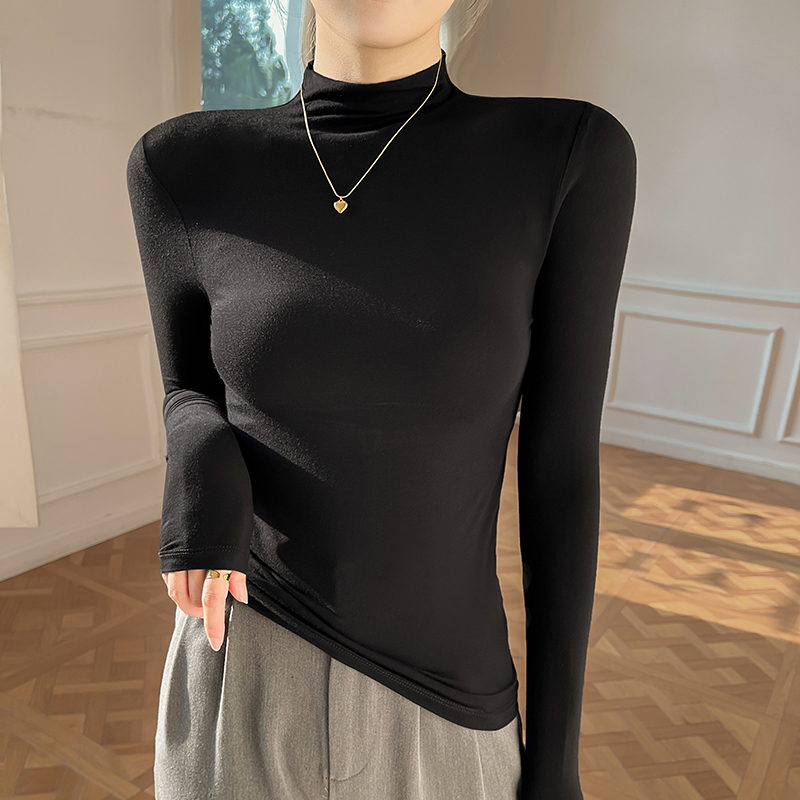 黑色打底衫半高领女2025春秋新款长袖T恤修身内搭百搭气质上衣