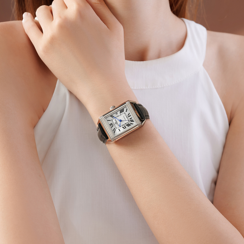 Tank系列 女士全自动机械腕表罗马数字面方形手表日历款（富婆）