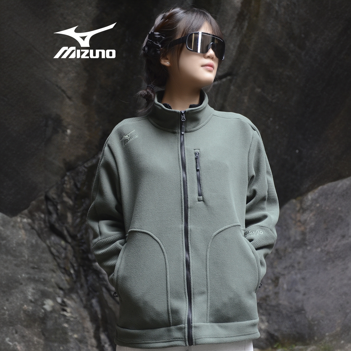Mizuno/美津浓奥利绒冬季抓绒外套华夫格绒保暖加绒情侣抓绒内胆
