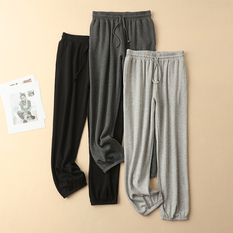 秋冬款真丝加绒桑蚕丝拉绒休闲裤卫裤长裤女保暖松紧腰贴身加厚