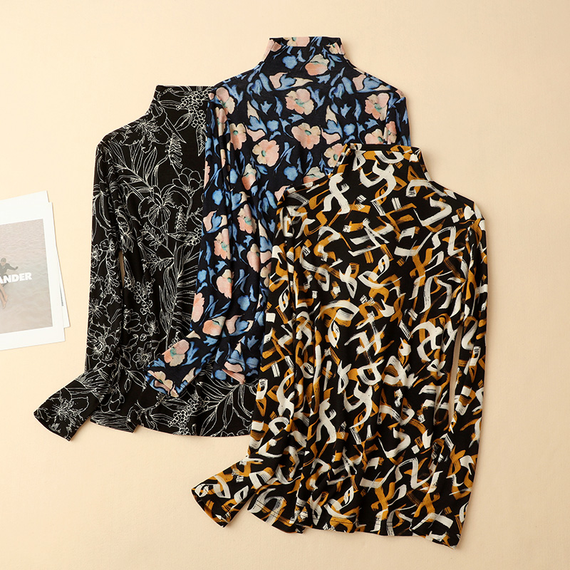 加厚100%绵羊毛细腻100毛条半高领立领保暖上衣长袖打底衫女秋冬