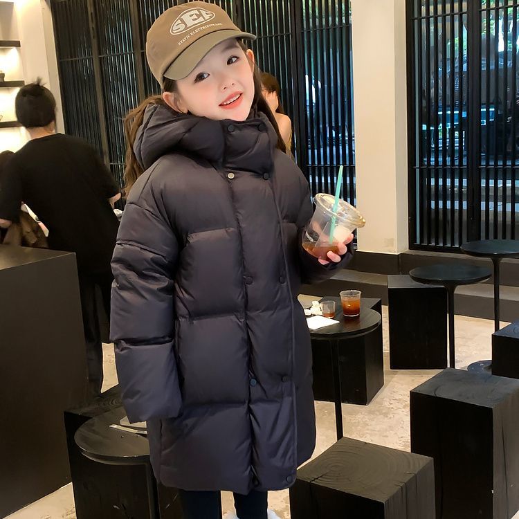 女童冬季服新款儿童中长款羽绒洋气百搭加厚袄连帽外套