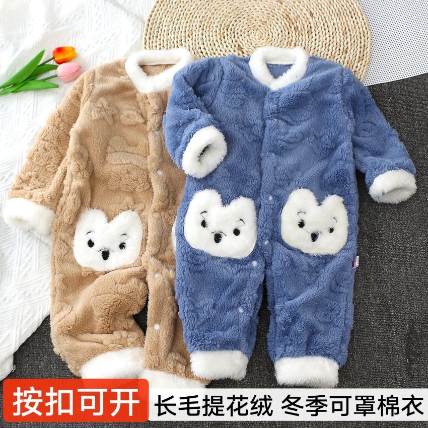 新品宝宝秋冬季连体衣小孩爬服加绒加厚婴儿加绒连体衣外穿家居服