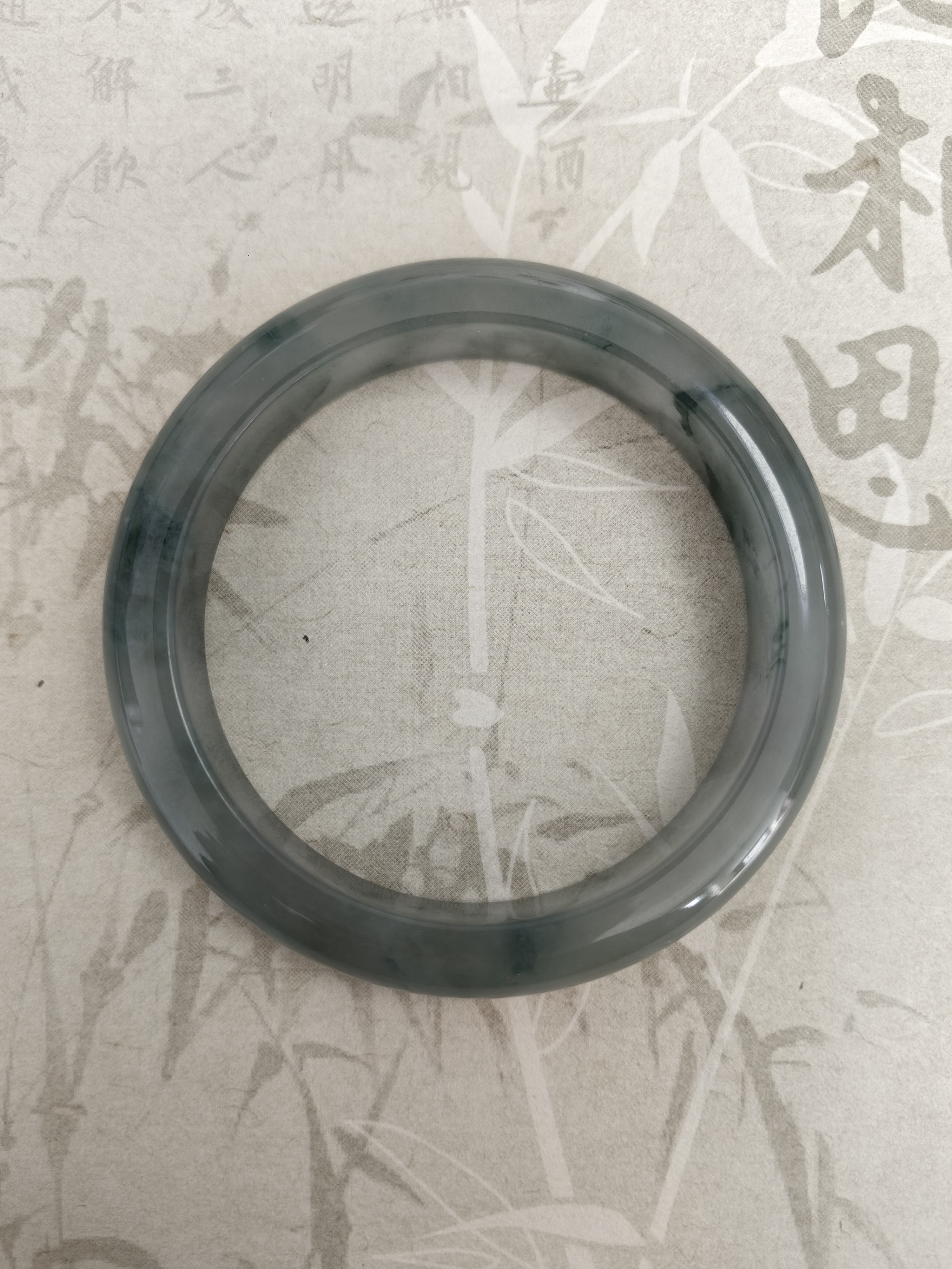 W873缅甸冰透飘蓝花翡翠手镯