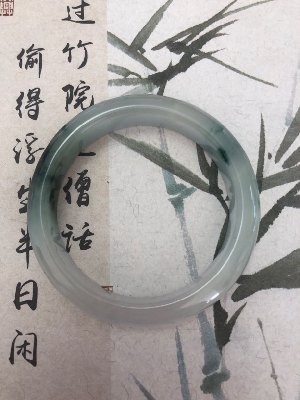 W907缅甸冰透飘花翡翠手镯