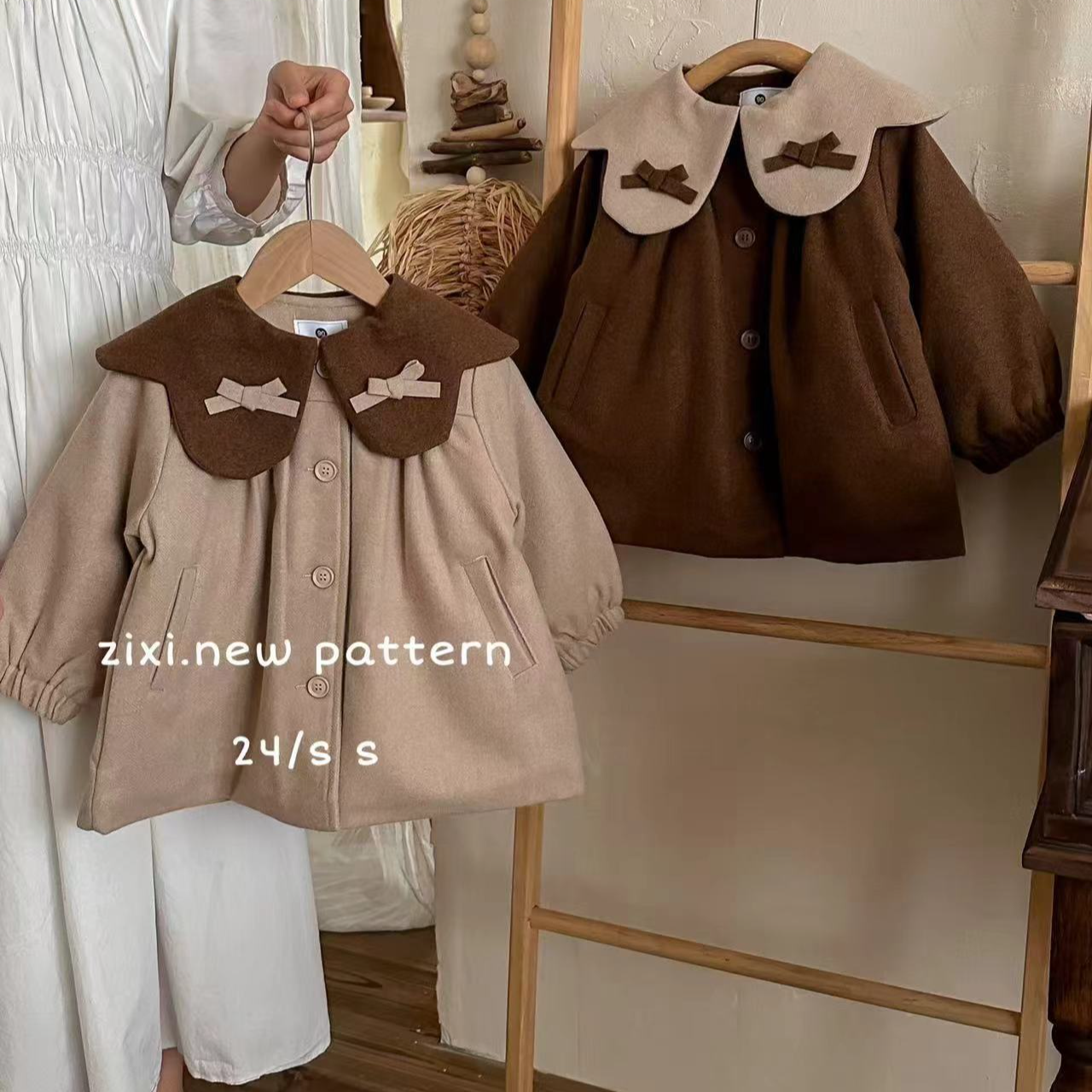 1939冬季可爱蝴蝶结花边领外套