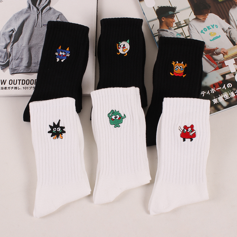 SWAGSOCKS四双卡通刺绣工装中长筒袜子男女日系cityboy风街头潮袜