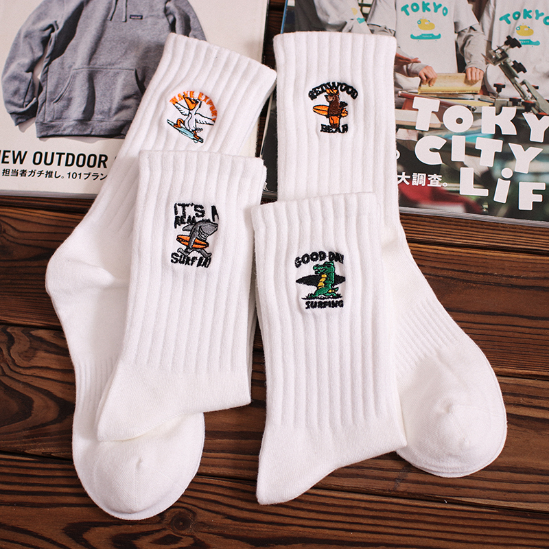 SWAGSOCKS四双装潮流袜子男女四季款卡通潮牌cityboy黑白情侣长袜