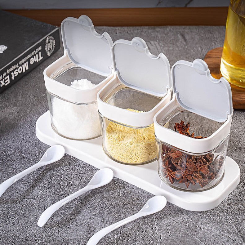 玻璃调味罐组合装带盖防潮调味盒多功能加厚调料盒配勺盖