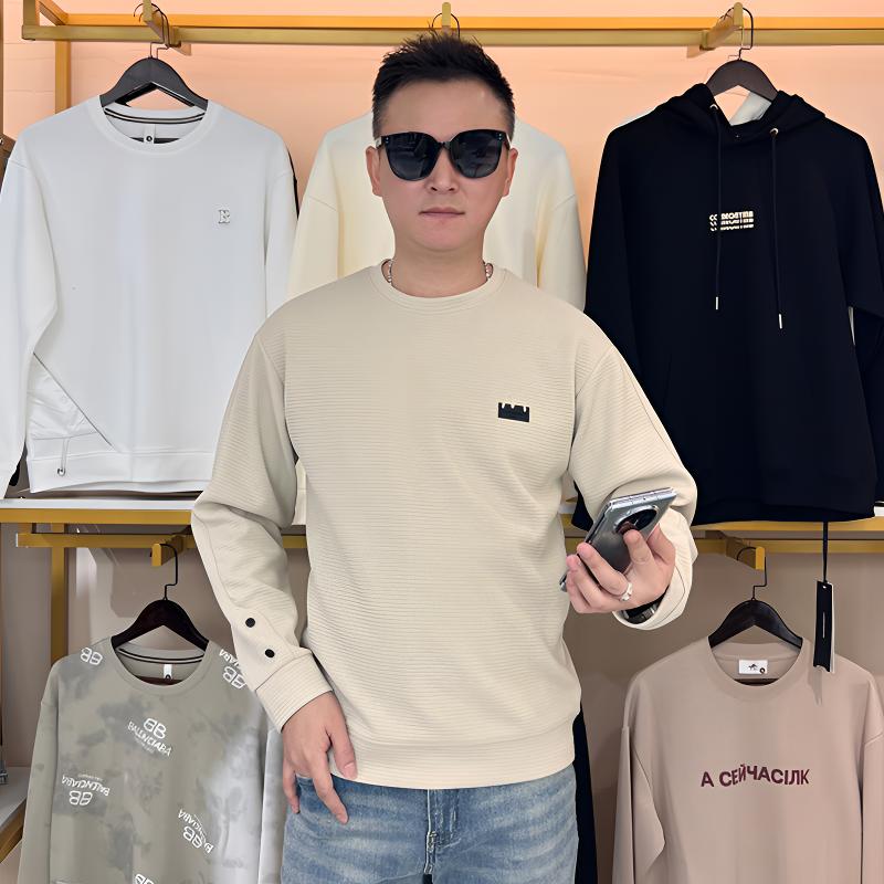 组合【重磅工艺】男士卫衣华夫格柔软舒适百搭宽松套头圆领长袖上衣