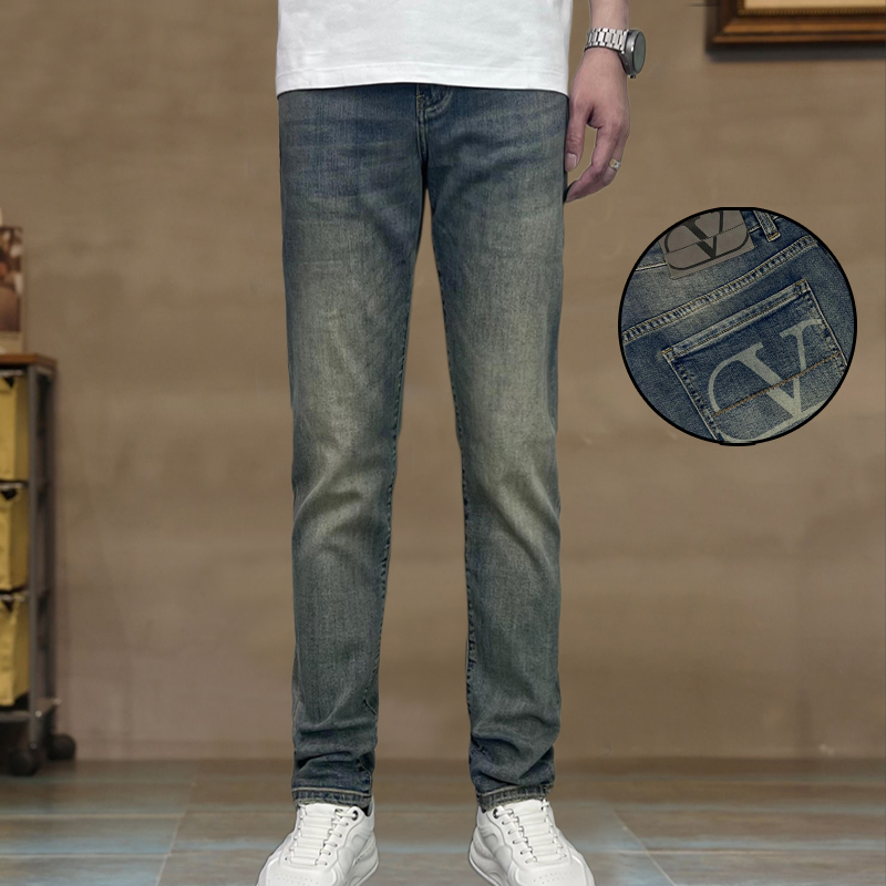 6205男士高端牛仔裤男时尚直筒弹力高腰水洗蓝色休闲裤百搭