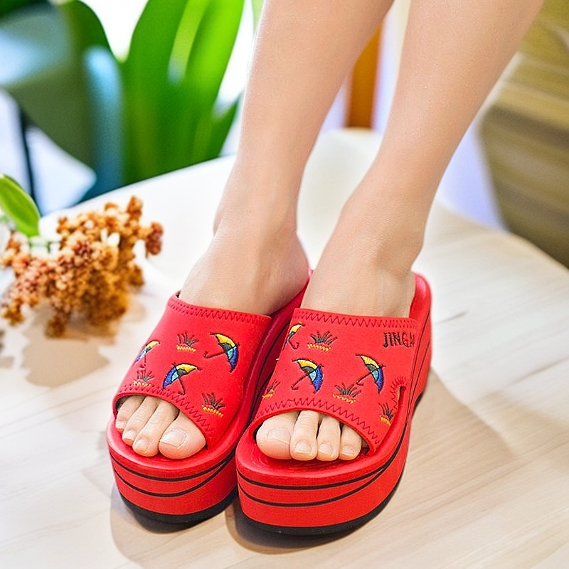 晶安夏季凉拖鞋女厚底高跟坡跟防滑居家室内浴室泡沫沙滩拖鞋松糕